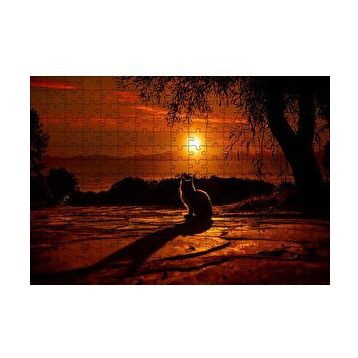 Cakapuzzle Günbatımında Kedi Silüeti 120 Parça Ahşap Puzzle