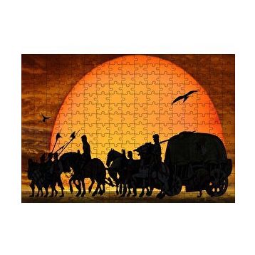 Cakapuzzle Günbatımında Kervan Silüeti ve Akbabalar 120 Parça Ahşap Puzzle