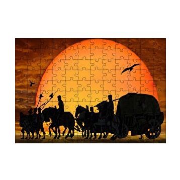 Cakapuzzle Günbatımında Kervan Silüeti ve Akbabalar 120 Parça Ahşap Puzzle