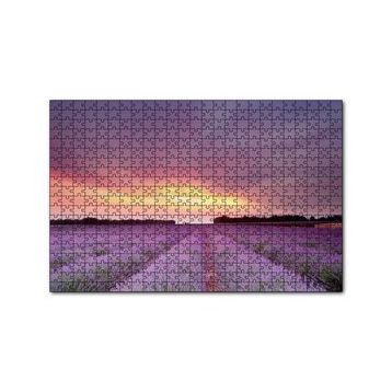 Cakapuzzle Günbatımında Lavanta Tarlaları ve Kızıl Gökler 120 Parça Ahşap Puzzle