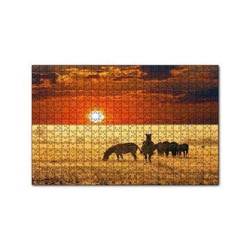 Cakapuzzle Günbatımında Savanada Zebralar 120 Parça Ahşap Puzzle