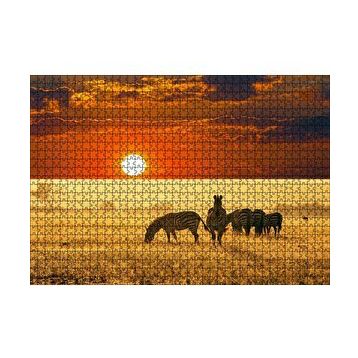 Cakapuzzle Günbatımında Savanada Zebralar 120 Parça Ahşap Puzzle