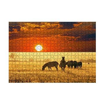 Cakapuzzle Günbatımında Savanada Zebralar 120 Parça Ahşap Puzzle