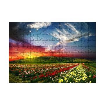 Cakapuzzle Günbatımında Tepeler ve Rengarenk Çiçekler 120 Parça Ahşap Puzzle