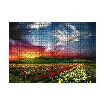 Cakapuzzle Günbatımında Tepeler ve Rengarenk Çiçekler 120 Parça Ahşap Puzzle