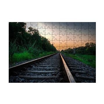 Cakapuzzle Günbatımında Tren Rayları ve Turuncu Gökler 120 Parça Ahşap Puzzle