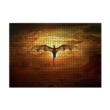 Cakapuzzle Günbatımında Uçan Efsanevi Ejderha 120 Parça Ahşap Puzzle