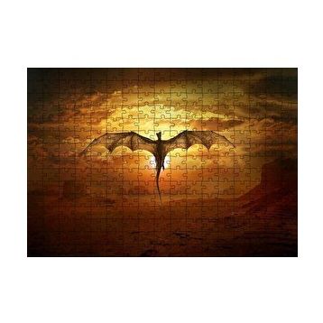 Cakapuzzle Günbatımında Uçan Efsanevi Ejderha 120 Parça Ahşap Puzzle