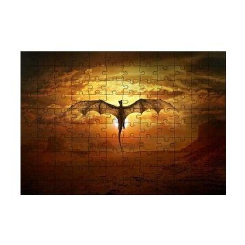 Cakapuzzle Günbatımında Uçan Efsanevi Ejderha 120 Parça Ahşap Puzzle