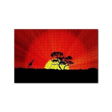 Cakapuzzle Günbatımında Yalnız Ağaç ve Zürafa 120 Parça Ahşap Puzzle