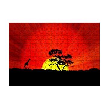 Cakapuzzle Günbatımında Yalnız Ağaç ve Zürafa 120 Parça Ahşap Puzzle