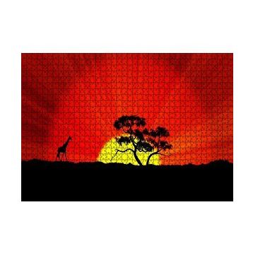 Cakapuzzle Günbatımında Yalnız Ağaç ve Zürafa 120 Parça Ahşap Puzzle
