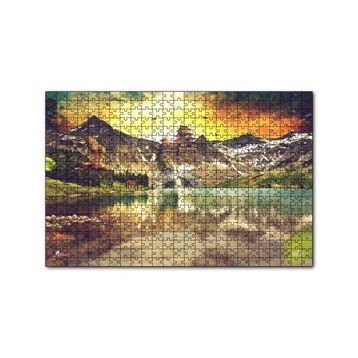 Cakapuzzle Gündoğumu Tapınak ve Göl Manzarası 120 Parça Ahşap Puzzle