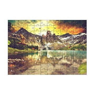 Cakapuzzle Gündoğumu Tapınak ve Göl Manzarası 120 Parça Ahşap Puzzle
