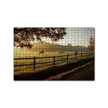 Cakapuzzle Gündoğumunda Sisler ve Otlayan Atlar 120 Parça Ahşap Puzzle
