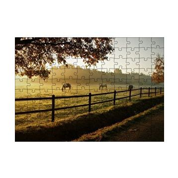 Cakapuzzle Gündoğumunda Sisler ve Otlayan Atlar 120 Parça Ahşap Puzzle