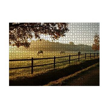 Cakapuzzle Gündoğumunda Sisler ve Otlayan Atlar 120 Parça Ahşap Puzzle