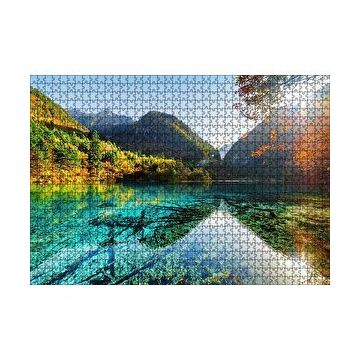 Cakapuzzle Güneş Göl Dağ Orman Manzarası Görseli 120 Parça Ahşap Puzzle