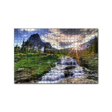 Cakapuzzle Güneş Işınları Karlı Dağ Irmak Orman Görseli Yapboz MDF Puzzle