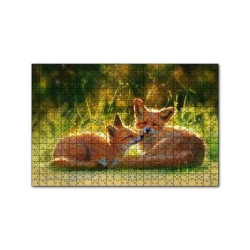 Cakapuzzle Güneşlenen İki Kızıl Tilki Görseli 120 Parça Ahşap Puzzle