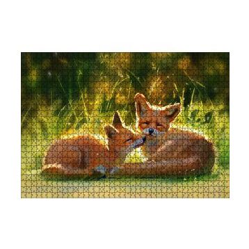 Cakapuzzle Güneşlenen İki Kızıl Tilki Görseli 120 Parça Ahşap Puzzle