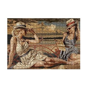 Cakapuzzle Güneşlenen ve Mektup Okuyan Kızlar 120 Parça Ahşap Puzzle
