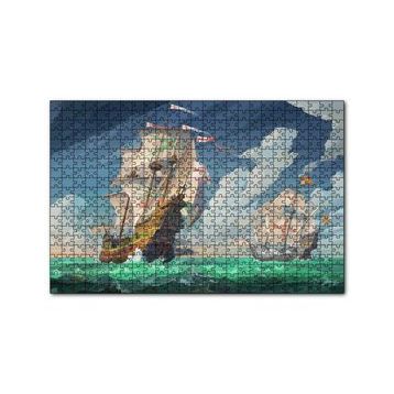 Cakapuzzle Haçlı Gemileri Dalgalı Deniz ve Bulutlu Gökler 120 Parça Ahşap Puzzle
