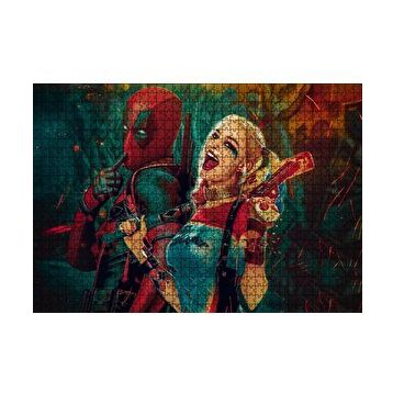 Cakapuzzle Harley Quinn ve Spider Man Çizim 120 Parça Ahşap Puzzle