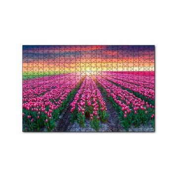 Cakapuzzle Hollanda Gündoğumunda Lale Tarlaları 120 Parça Ahşap Puzzle