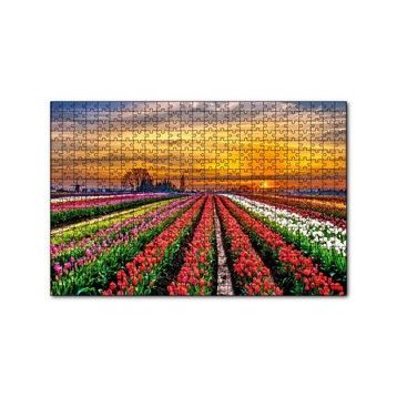 Cakapuzzle Hollandada Günbatımı ve Lale Tarlaları 120 Parça Ahşap Puzzle