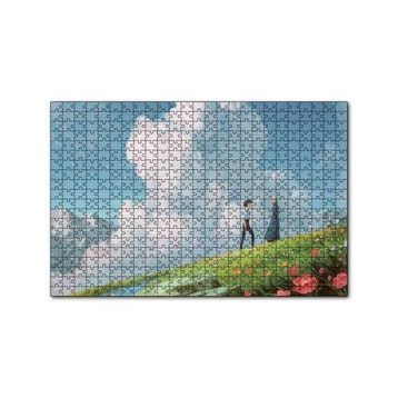 Cakapuzzle Howls Moving Castle Aşıklar Çiçekler Bulut Görseli 120 Parça Ahşap Puzzle