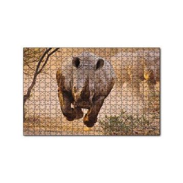 Cakapuzzle Hücum Halindeki Gergedan ve Arkada Ailesi 120 Parça Ahşap Puzzle