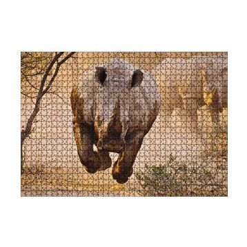 Cakapuzzle Hücum Halindeki Gergedan ve Arkada Ailesi 120 Parça Ahşap Puzzle
