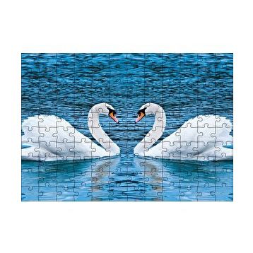 Cakapuzzle İki Beyaz Kuğu Kalp Şekli 120 Parça Ahşap Puzzle
