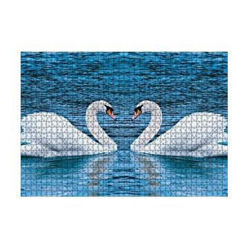 Cakapuzzle İki Beyaz Kuğu Kalp Şekli 120 Parça Ahşap Puzzle