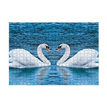 Cakapuzzle İki Beyaz Kuğu Kalp Şekli 120 Parça Ahşap Puzzle