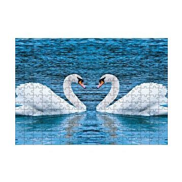 Cakapuzzle İki Beyaz Kuğu Kalp Şekli 120 Parça Ahşap Puzzle