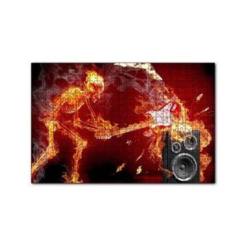 Cakapuzzle İskelet Gitarist Alevler İçinde 120 Parça Ahşap Puzzle