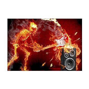 Cakapuzzle İskelet Gitarist Alevler İçinde 120 Parça Ahşap Puzzle