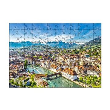 Cakapuzzle İsviçre Luzern ve Arkaplanda Dağlar 120 Parça Ahşap Puzzle