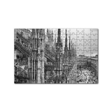 Cakapuzzle İtalya Milano Görkemli Katedral Siyah Beyaz 120 Parça Ahşap Puzzle