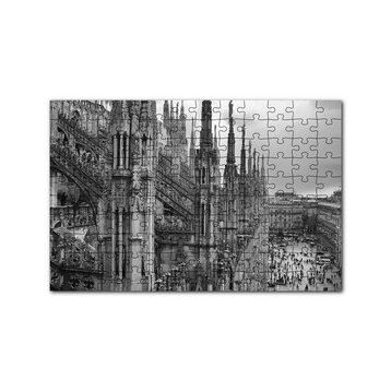 Cakapuzzle İtalya Milano Görkemli Katedral Siyah Beyaz 120 Parça Ahşap Puzzle