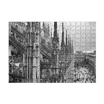 Cakapuzzle İtalya Milano Görkemli Katedral Siyah Beyaz 120 Parça Ahşap Puzzle