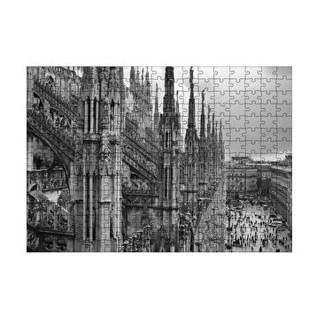 Cakapuzzle İtalya Milano Görkemli Katedral Siyah Beyaz 120 Parça Ahşap Puzzle