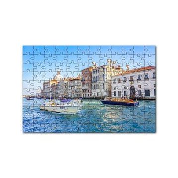 Cakapuzzle İtalya Venedik Binalar ve Kanalda Tekneler 120 Parça Ahşap Puzzle