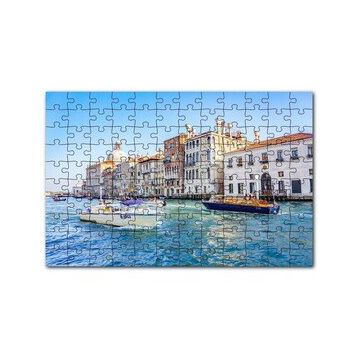 Cakapuzzle İtalya Venedik Binalar ve Kanalda Tekneler 120 Parça Ahşap Puzzle