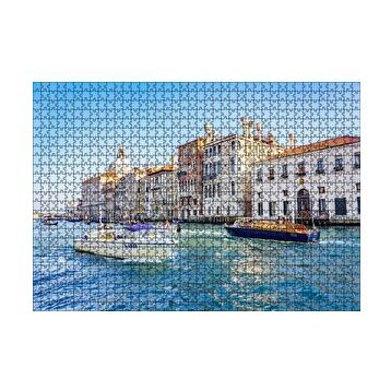 Cakapuzzle İtalya Venedik Binalar ve Kanalda Tekneler 120 Parça Ahşap Puzzle