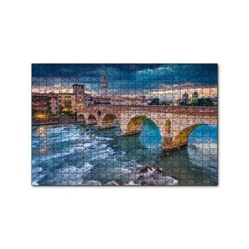 Cakapuzzle İtalya Verona Ponte Pietra Köprüsü ve Mor Gökler 120 Parça Ahşap Puzzle