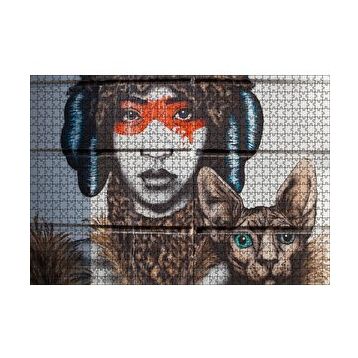 Cakapuzzle Kadın ve Kedisi Duvar Boyama 120 Parça Puzzle
