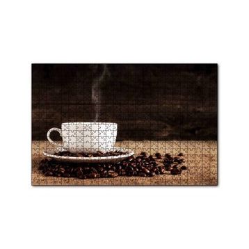 Cakapuzzle Kahve Çekirdekleri ve Dumanı Üstünde Fincan Kahve 120 Parça Ahşap Puzzle